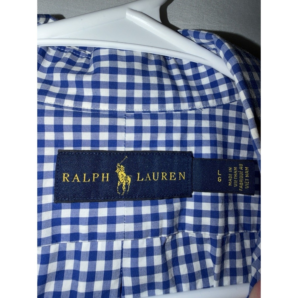 Polo Ralph Lauren Button Up Shirt Mens Large Blue Plaid Gingham Long Sleeve - Picture 3 of 7